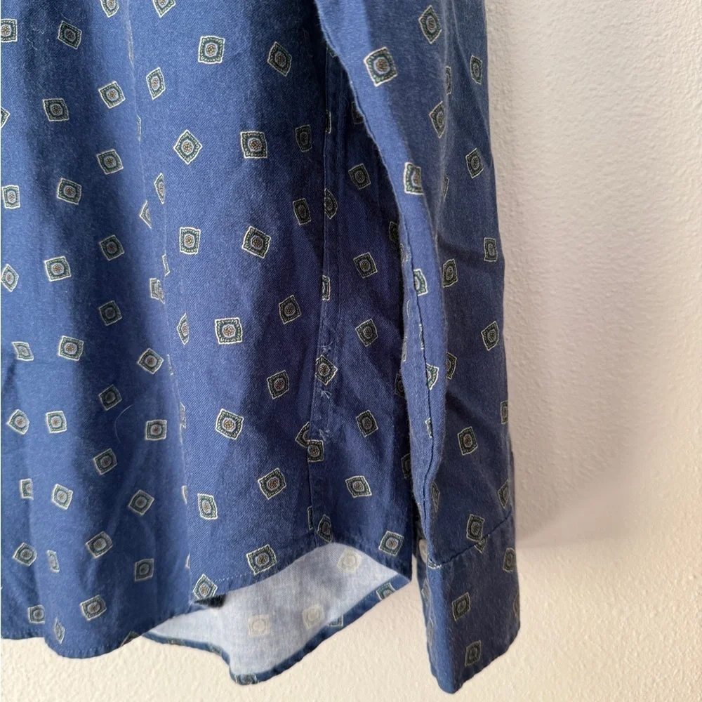 J. Crew Navy Geometric Button Down Shirt Wool Cotton M